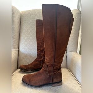 Franco Sarto Chandra boots size 7. Tall suede, low heeled riding boots. Russet.